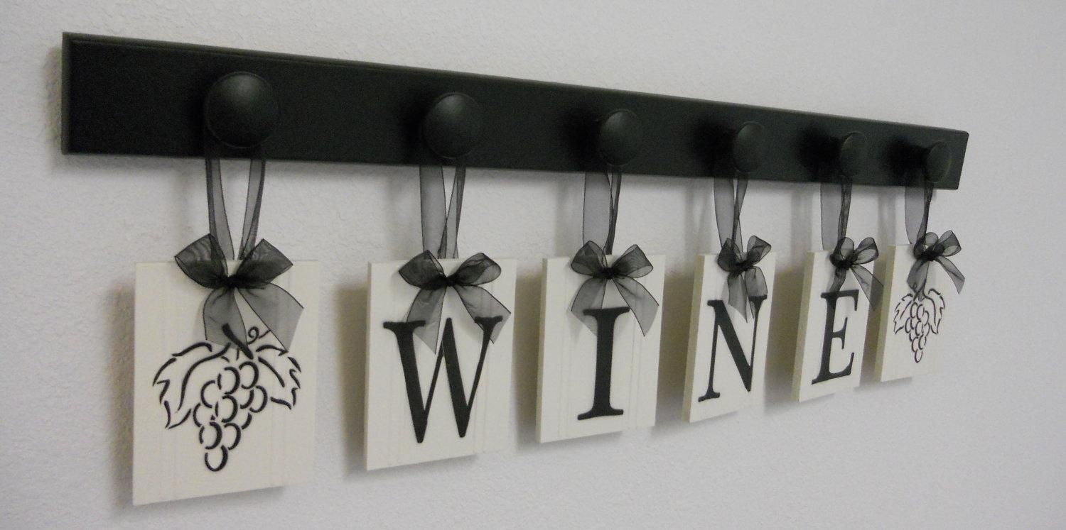 Wine W/ Grapes Sign Wall Decor Wine Hanging Letter Blocks Pertaining To Wine Themed Wall Art (Photo 10 of 20)