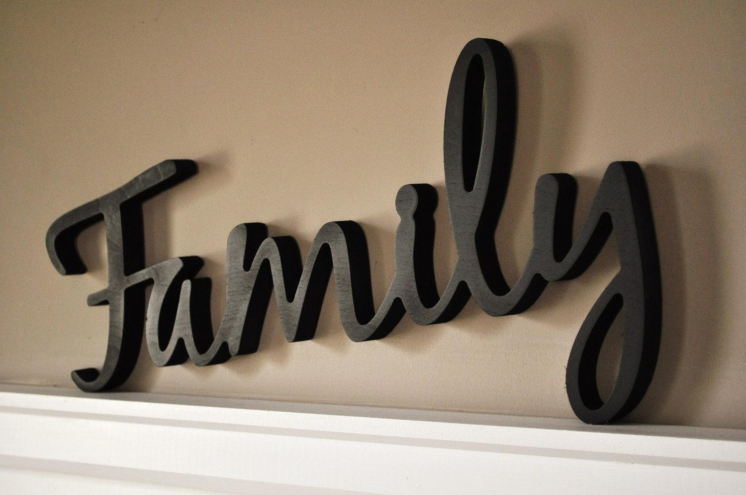 Word Art Wood 3d Cutout Familymrc Wood Products With Regard To Wooden Word Art For Walls (Photo 1 of 20)