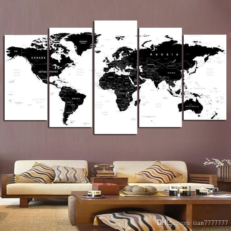 2018 New World Map Wall Art Painting On Canvas 5 Panel No Frame Pertaining To World Map Wall Art (View 5 of 20)