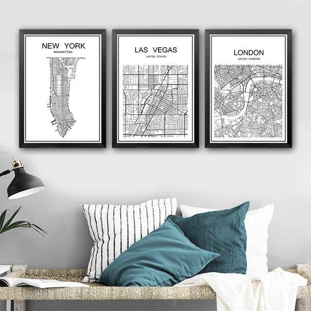 Abstract City Map Poster Vintage Painting Kraft Poster Antique Intended For Abstract Map Wall Art (View 15 of 20)