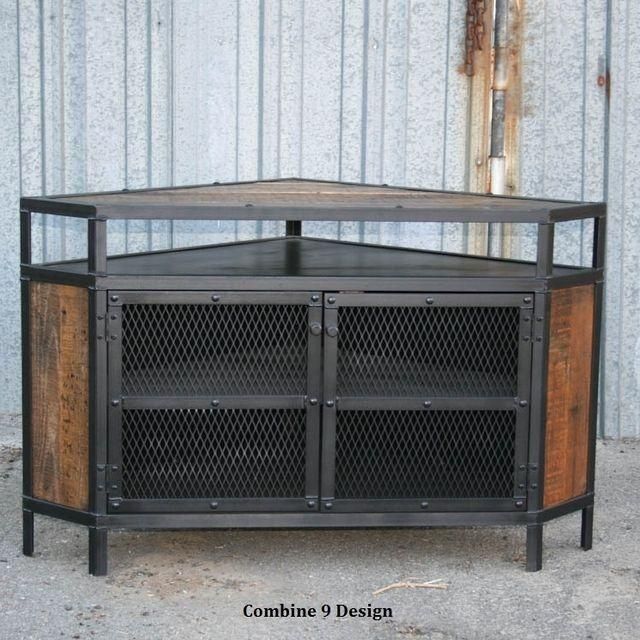 Buy A Custom Vintage Industrial Tv Stand – Corner Unit Media With Well Known Industrial Corner Tv Stands (Photo 5929 of 7825)