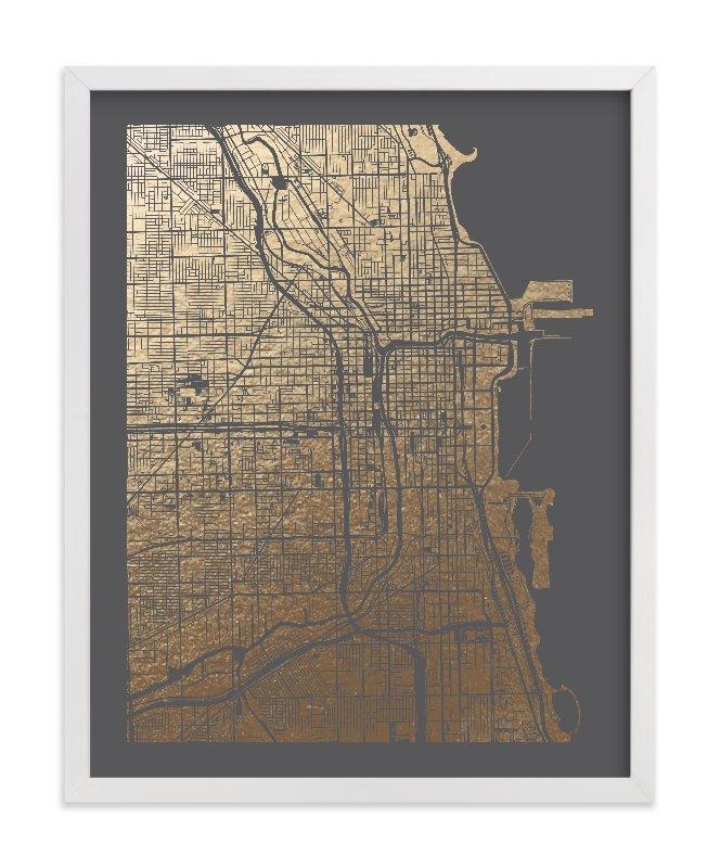 Chicago Map Foil Pressed Wall Artalex Elko Design | Minted In Chicago Map Wall Art (Photo 1 of 20)