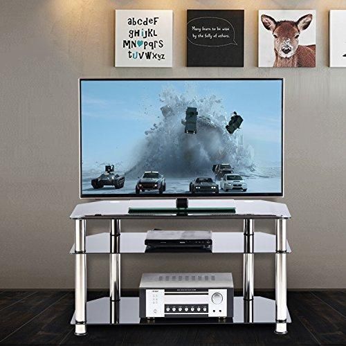 Glass Tv Stand – Rfiver Black Tempered Glass Tv Stand Suit For Up Regarding Most Popular Tv Stands For Tube Tvs (Photo 5972 of 7825)