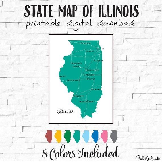 Illinois State Printable, Illinois Map, Instant Download, Illinois Within State Map Wall Art (View 15 of 20)