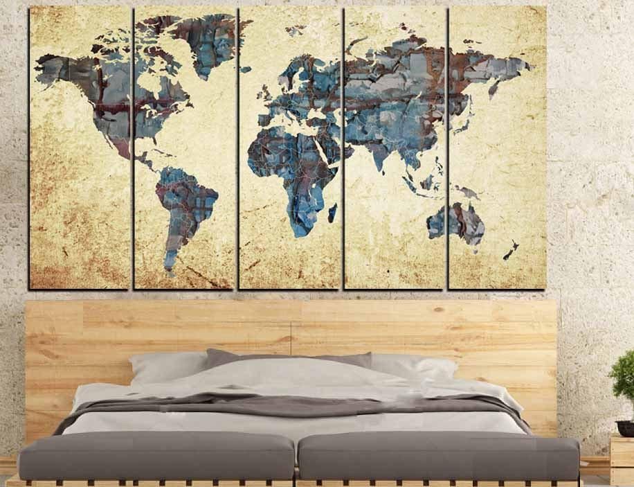 Large World Map,world Map Abstract, Map Wall Art, World Map Pertaining To Abstract Map Wall Art (Photo 19 of 20)