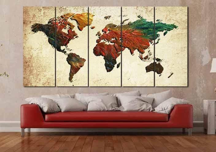 Large World Map,world Map, World Map Painting, Abstract Map Wall With Abstract Map Wall Art (View 10 of 20)