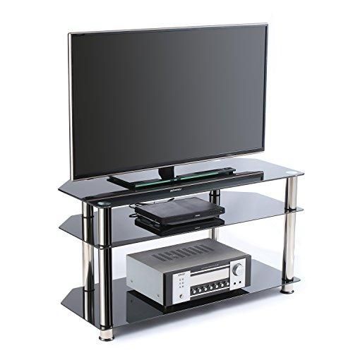 Newest Tv Stands For Tube Tvs For Glass Tv Stand – Rfiver Black Tempered Glass Tv Stand Suit For Up (Photo 5966 of 7825)