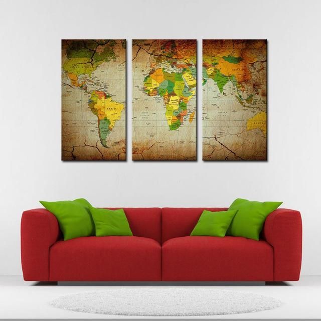 Online Shop 3 Pieces Abstract Map Wall Art Painting World Map Throughout Abstract Map Wall Art (Photo 13 of 20)