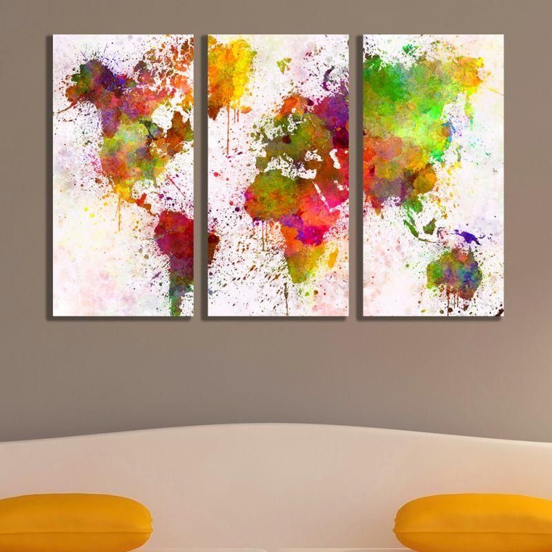Online Wall Art Decoration Set Of 3 Parts Abstract World Map In Abstract Map Wall Art (Photo 14 of 20)