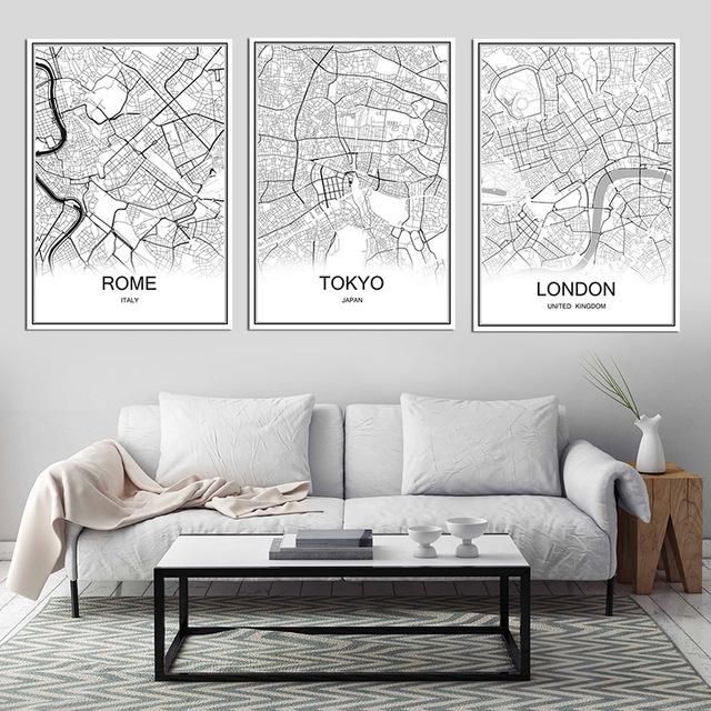 Retro Paris France City Map Kraft Paper Poster Vintage Living Room For City Map Wall Art (View 7 of 20)