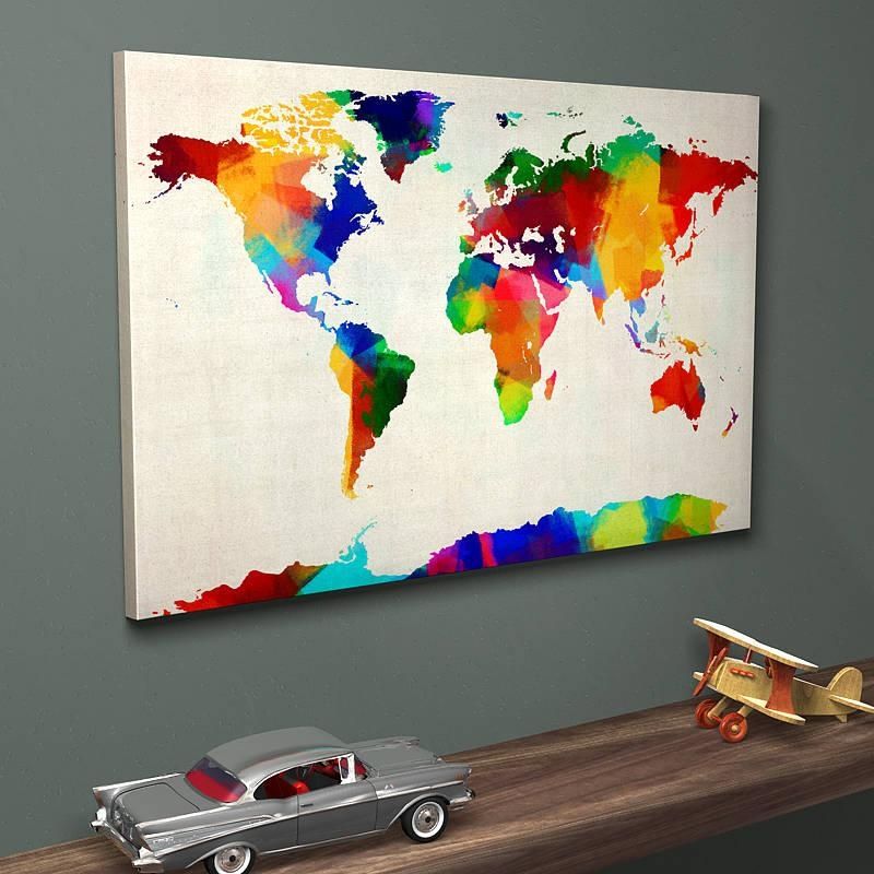 Sponge Paint Map Of The World Art Printartpause With Regard To Abstract Map Wall Art (View 20 of 20)