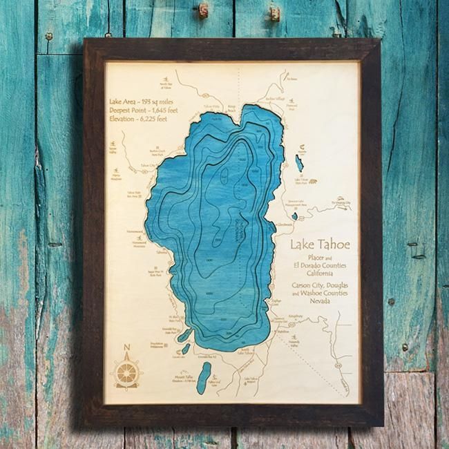 Tahoe Wood Maps | 3D Wood Maps | Vintage Signs | Unique Home Decor In Lake Map Wall Art (View 15 of 20)