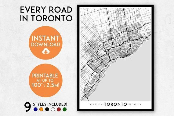 Toronto Map Art Printable Canada Map Print Printable Toronto Pertaining To Map Wall Art Toronto (View 20 of 20)