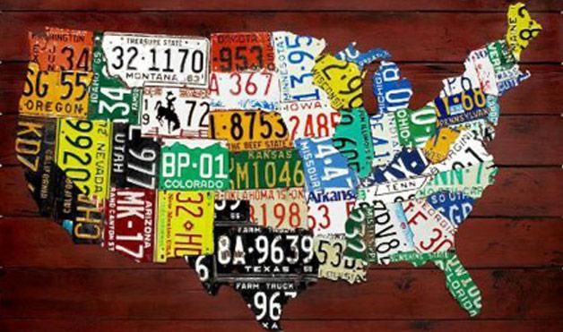 United States Map Artwork Personalized Wood Wall Art American Map With License Plate Map Wall Art (View 14 of 20)