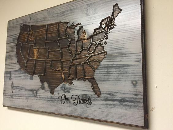 United States Map Artwork Personalized Wood Wall Art American Map With Personalized Map Wall Art (View 2 of 20)