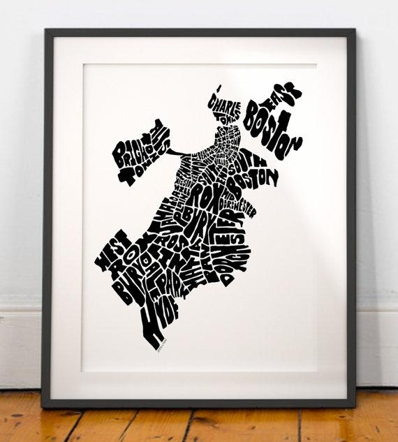 Wall Art Designs: Boston Wall Art Boston Typography Map Boston Art Within Boston Map Wall Art (Photo 1 of 20)