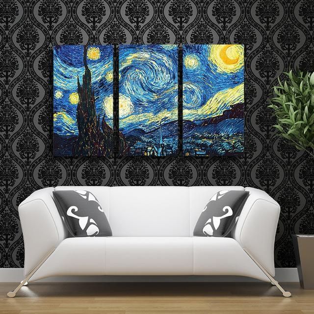 2017 Wall Painting Vincent Van Gogh 3 Pcs Starry Night Classic In Vincent Van Gogh Wall Art (Photo 1 of 20)