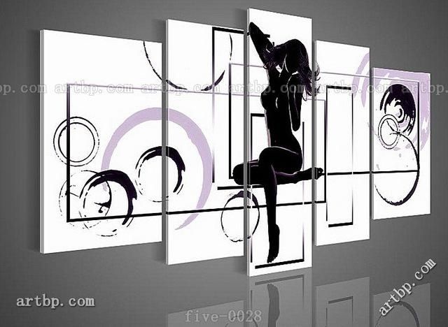 Abstract Female Body Art Oil Painting Beauty 5 Panel Black White Regarding Abstract Body Wall Art (Photo 5 of 20)
