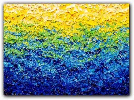 Abstract Painting, Blue Green Yellow Original Impasto Wall Decor Within Abstract Expressionism Wall Art (Photo 8 of 15)