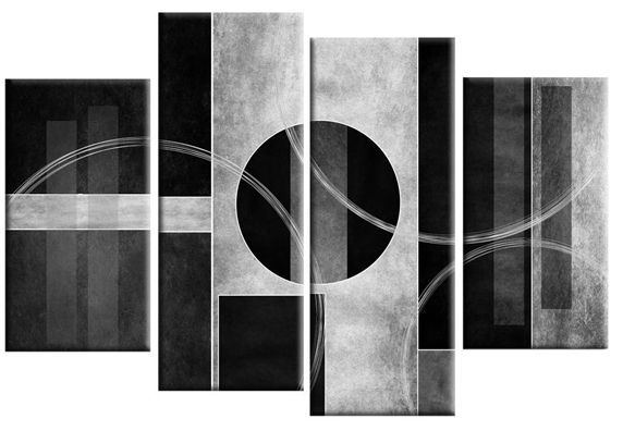 Bianco Nero Abstract Canvas Wall Art Print 4 Panel Black White In Black And White Abstract Wall Art (View 5 of 20)