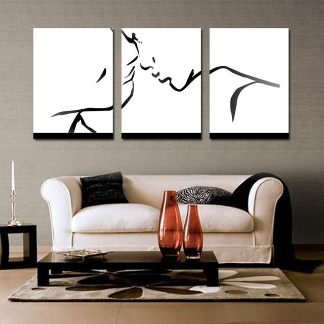 Black Abstract Wall Art Lovers Painting Simple Kiss Pattern Oil Within Abstract Wall Art For Living Room (Photo 1 of 15)