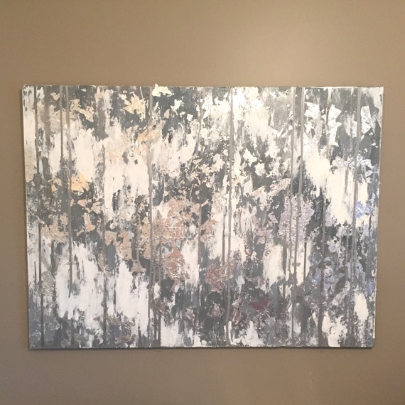 Grey Abstract Canvas Art, Silver Leaf Abstract Painting, Silver In Gray Abstract Wall Art (Photo 1 of 17)