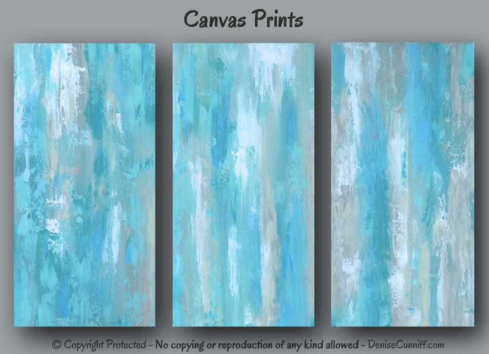 Large Abstract Wall Art, Tan And Teal Blue Bedroom Decor, Canvas Intended For Blue Canvas Abstract Wall Art (Photo 1 of 20)