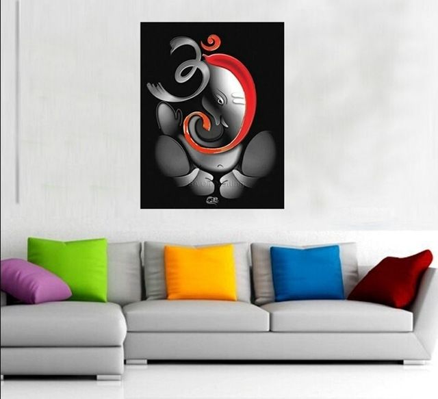 100% Hand Painted Om Ganesha Ganpati Oil Painting On Canvas For Abstract Ganesha Wall Art (View 2 of 15)