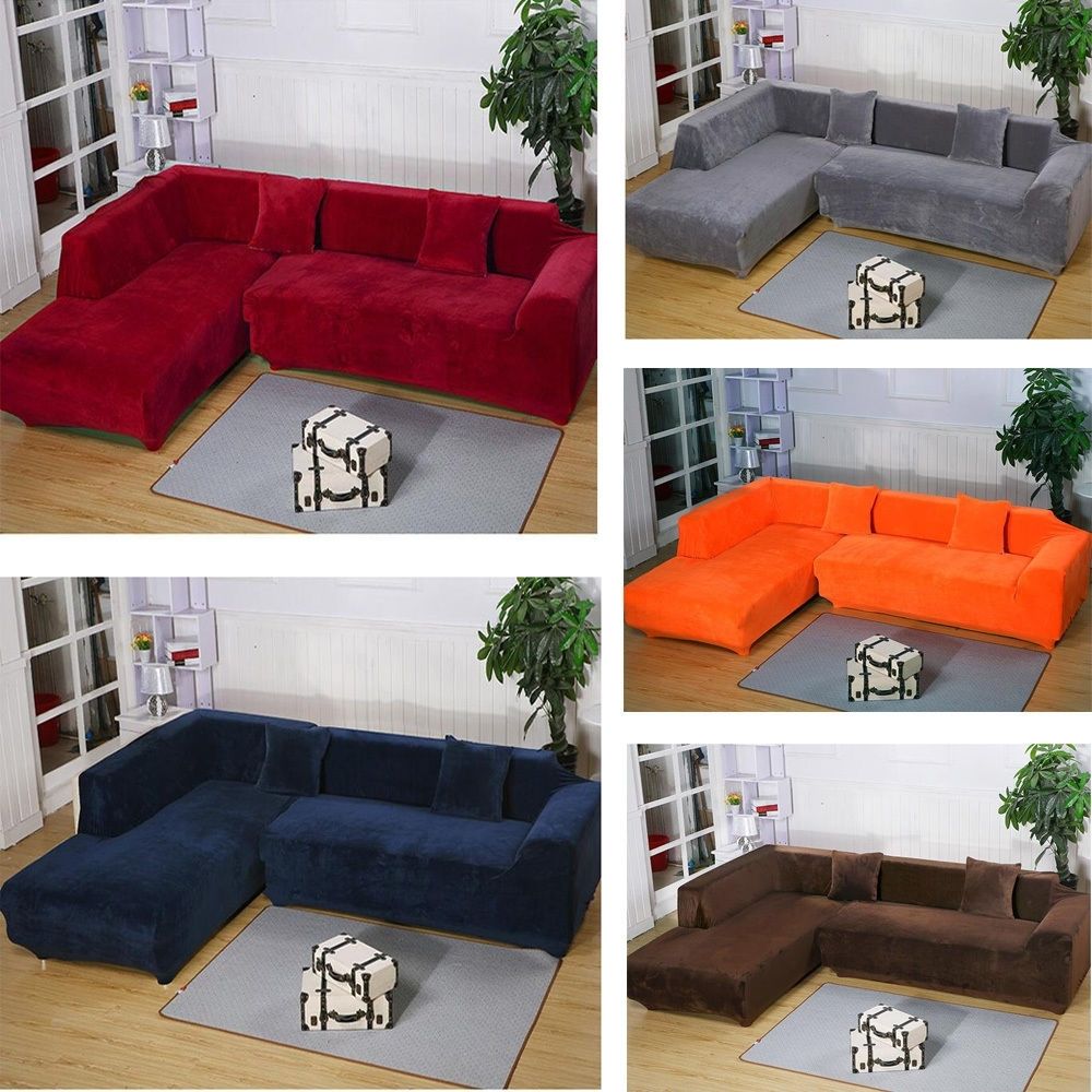 2Seats 3Seats Plush Stretch Sure Fit L Shaped / Sectional Sofa Slip Regarding Sectional Sofas With Covers (View 9 of 10)