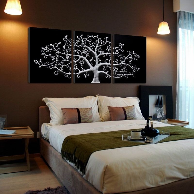 3 Piece Wall Abstract Metal Wall Art Tree Canvas Print Tree Throughout Bedroom Canvas Wall Art (View 19 of 32)