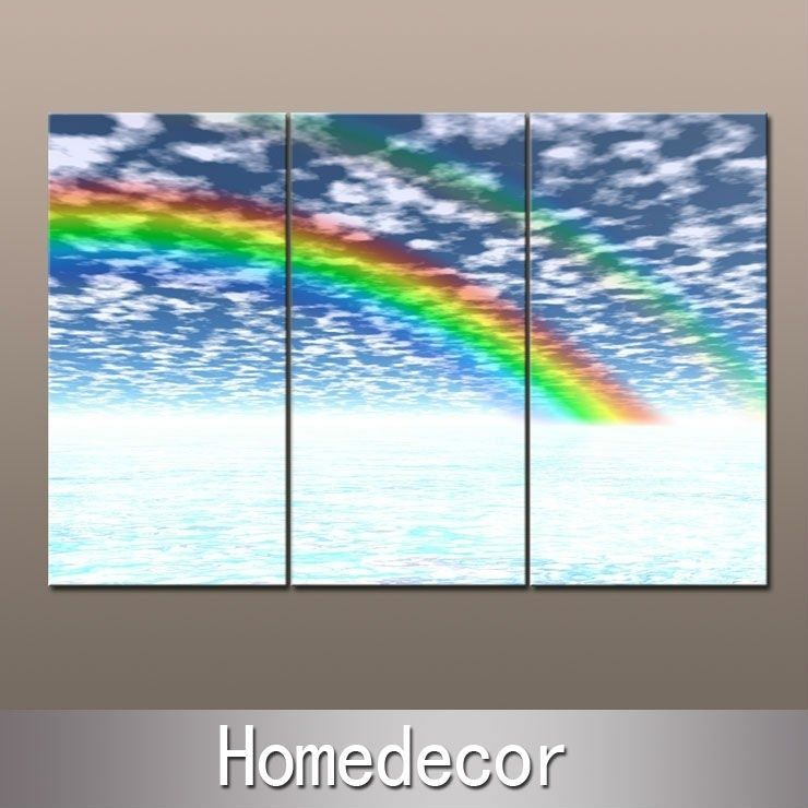 3pcs/set Art Of Rainbow Sky Clound Polyester Canvas Printing With Regard To Rainbow Canvas Wall Art (View 6 of 15)