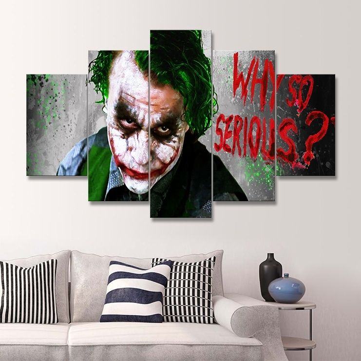 5 Panel Painting Free Shipping Joker Art Canvas Wall Hanging Art For Joker Canvas Wall Art (Photo 5 of 15)