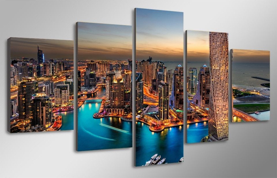 5 Pieces Canvas Prints Dubai City View Landscape Skyscrapers Regarding Dubai Canvas Wall Art (View 10 of 15)