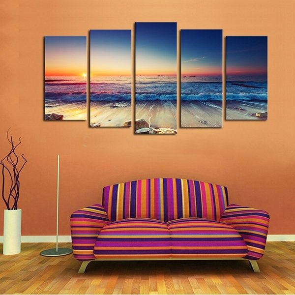 5pcs Sea Sunrise Unframed Oil Painting Modern Landscape Canvas Regarding Landscape Canvas Wall Art (Photo 1 of 15)
