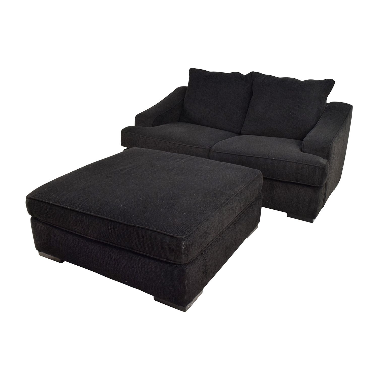 67% Off – Black Cloth Loveseat And Matching Oversized Ottoman / Sofas In Loveseats With Ottoman (View 3 of 10)