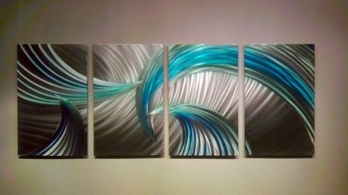 Abstract Metal Wall Art  Modern Decor Sculpture Tempest Blue Green In Abstract Metal Wall Art Painting (Photo 4 of 15)