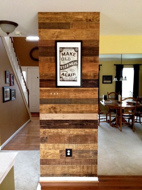 Accent Wall Faced With Old Pallet Wood. Each Board Individually Pertaining To Wall Accents With Pallets (Photo 1 of 15)