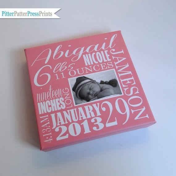 Baby Birth Announcement Canvas // Personalized Girl's Name Art Pertaining To Personalized Nursery Canvas Wall Art (View 3 of 15)