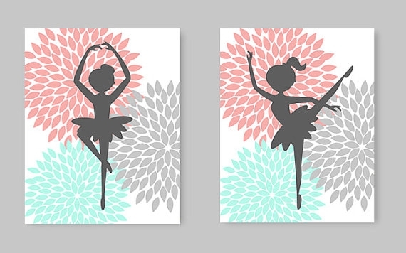 Ballerina Wall Art Little Girl Room Decor Nursery Art Aqua In Dance Canvas Wall Art (Photo 1 of 15)