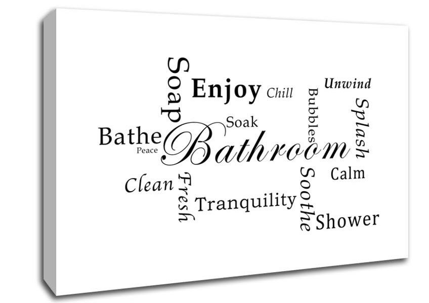 Bathroom Tranquility White Text Quotes Canvas Stretched Canvas Within Canvas Wall Art Funny Quotes (View 15 of 15)