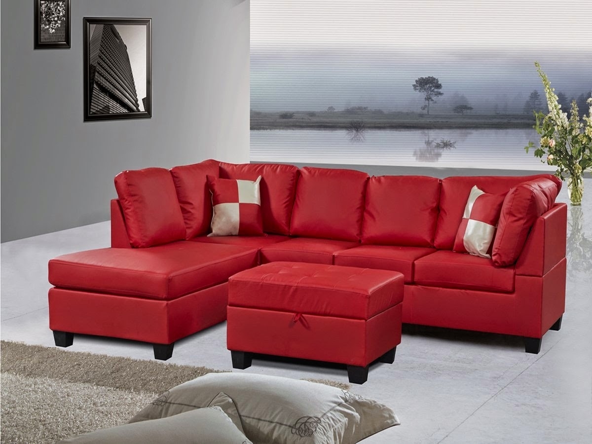 Beautiful Red Leather Sectional Sofa With Chaise Photos With Regard To Red Leather Sectionals With Ottoman (Photo 1 of 10)