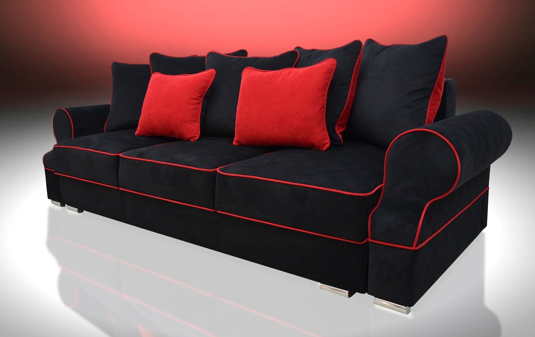 Bed 3 Seater Royal, Black/red Velvet Fabric Pertaining To Red And Black Sofas (View 6 of 10)