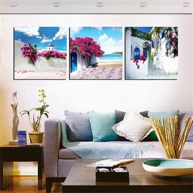 Canvas Painting Set Greece Santorini Island Scenery Paintings Within Greece Canvas Wall Art (View 1 of 15)