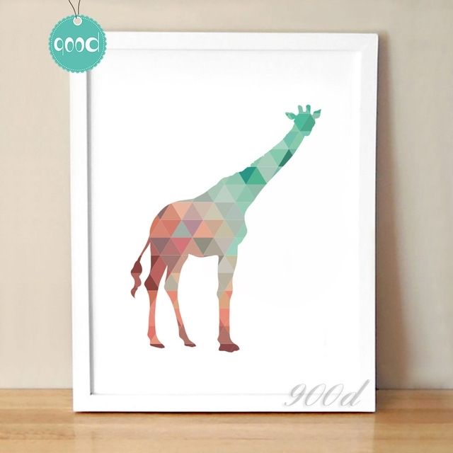 Colourful Geometric Giraffe Canvas Art Print Poster, Wall Pictures Pertaining To Giraffe Canvas Wall Art (View 9 of 15)