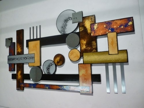 Contemporary Geometric Abstract Wood Metal Mirror Wall Sculpture With Regard To Geometric Modern Metal Abstract Wall Art (Photo 1 of 15)