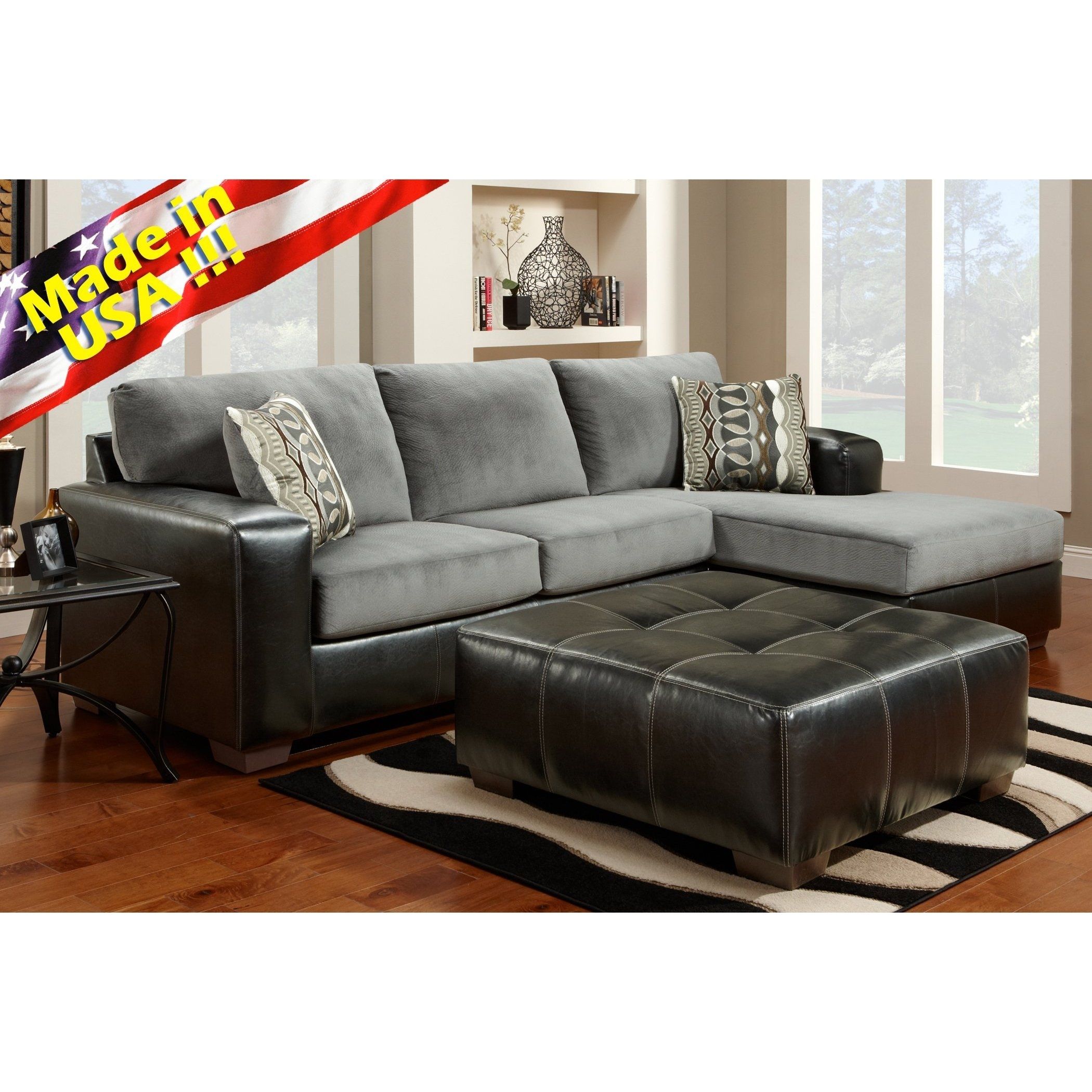 Cumulus Black Gray Two Toned Sectional Sofa Chaise Set, Made In Usa Throughout Made In Usa Sectional Sofas (View 7 of 10)