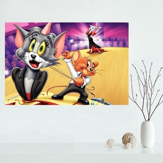 Custom Tom And Jerry Canvas Painting Poster Cloth Silk Fabric Wall With Silk Fabric Wall Art (View 12 of 15)