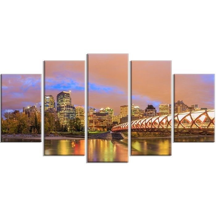 Designart 'calgary At Night' 5 Piece Wall Art On Wrapped Canvas Intended For Calgary Canvas Wall Art (Photo 1 of 15)