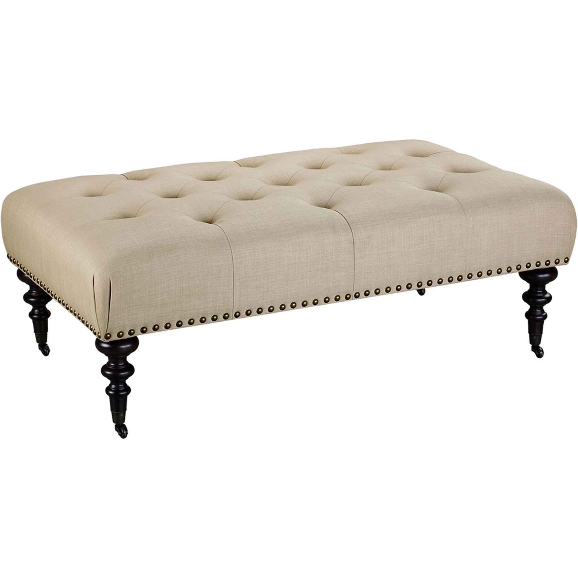 Dorel Living Winston Button Tufted Upholstered Ottoman, Beige In Ottomans With Wheels (View 9 of 10)