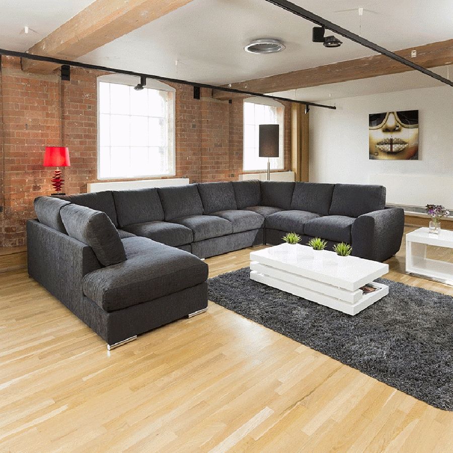 Extra Large Sofa Set Settee Corner Group U / L Shape Black 4.0 X  (View 4 of 10)